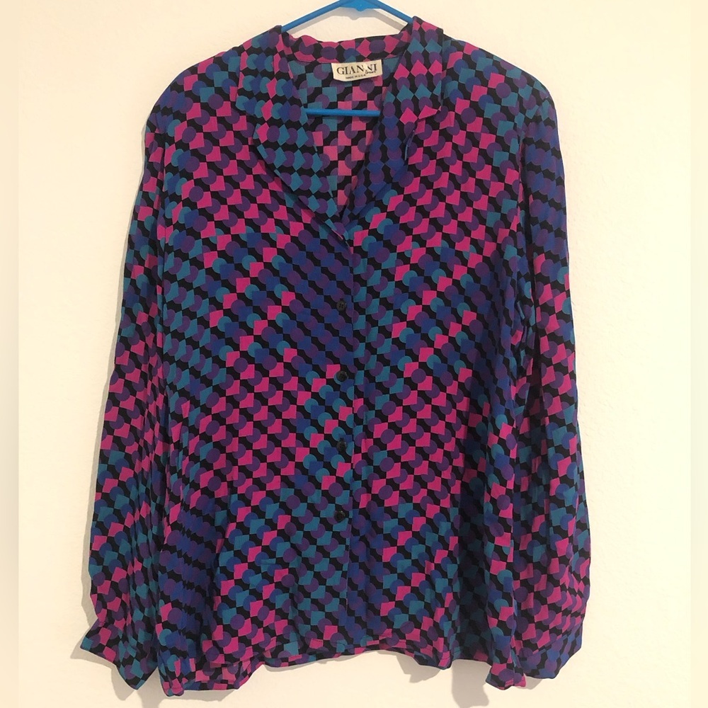 Vintage‎ Gianni Sport Geometric Retro Padded shoulders Blouse Size 12